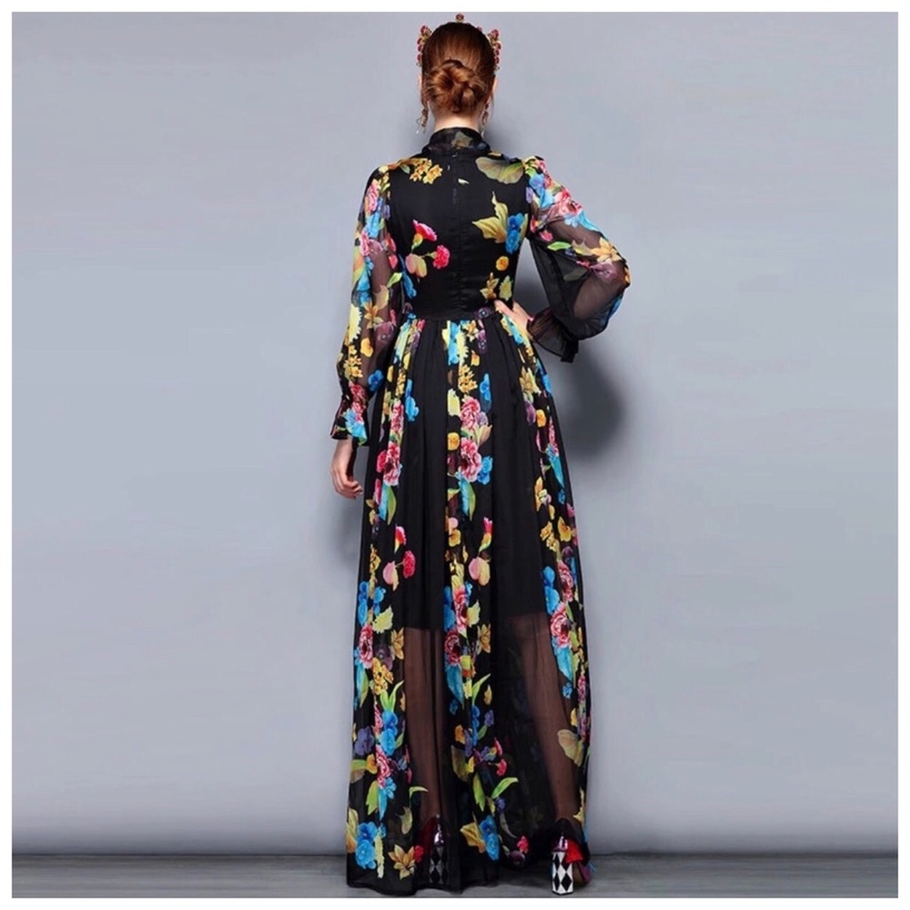 The Lucia Silk Gorgeous Sheer Floral Maxi Dress - Picture 5 of 7